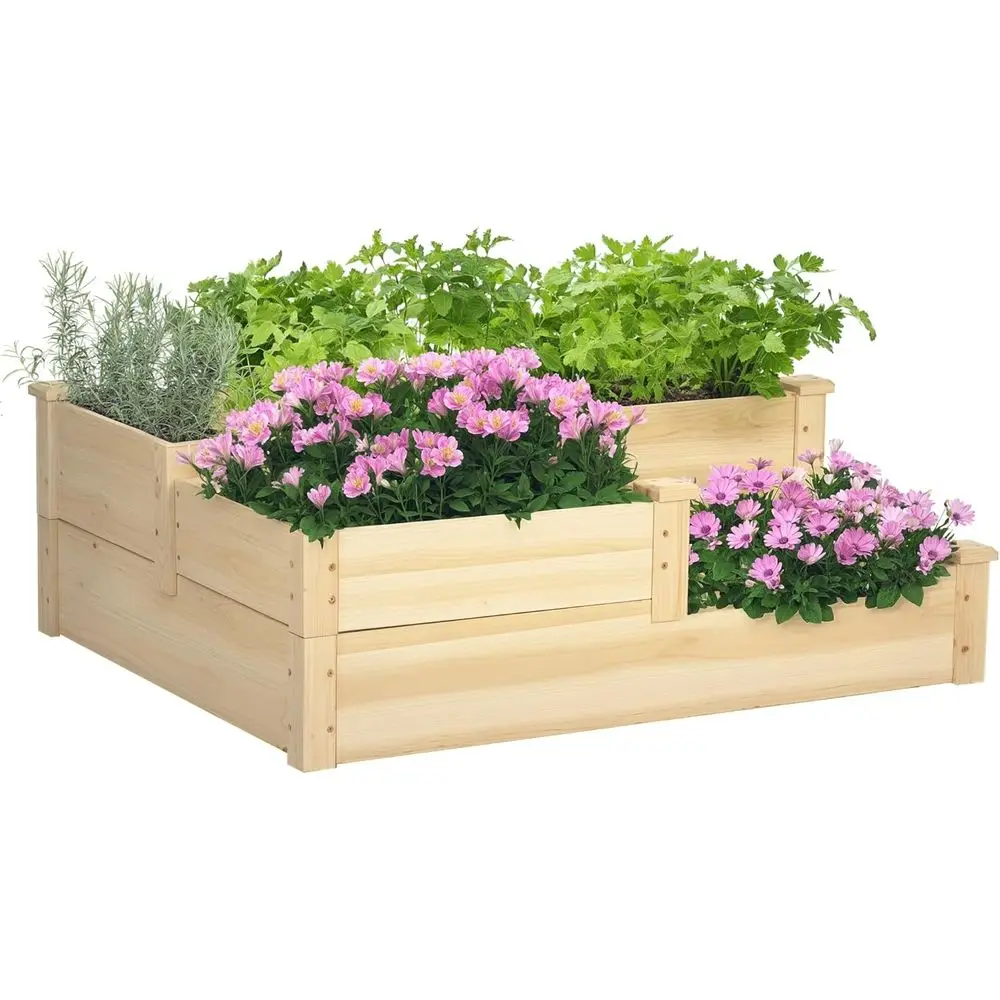 

3-Tier Wooden Planter Box for Outdoor Gardening, 42.5 x 34.75 x 14.25, Ideal for Vegetables, Herbs, and Flowers