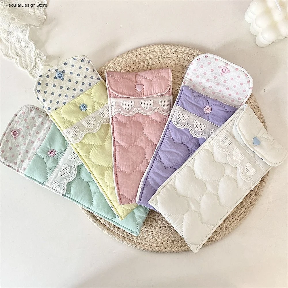 Korean Style Cotton Glasses Storage Bag Sweet Multi-Functional Lovely Eyeglasses Case Candy Color Lace Heart Lipstick Bag