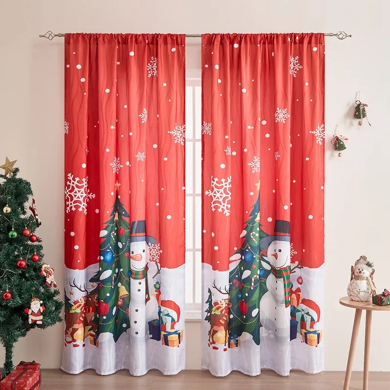 American Snowman Print Christmas Curtains Semi Blackout Window Curtains for Living Room Bedroom Dining Room House Customized