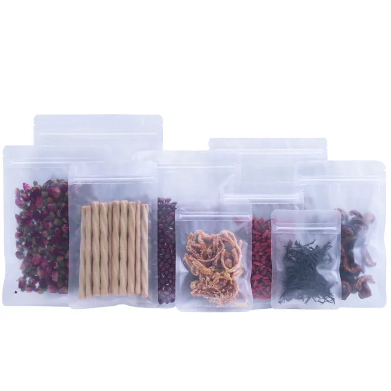 100Pcs Zip Lock Waterproof Resealable Packaging Pouches Matte Clear Plastic Self Grip Seal Bag for Nuts Gifts Coffee Bean Snack