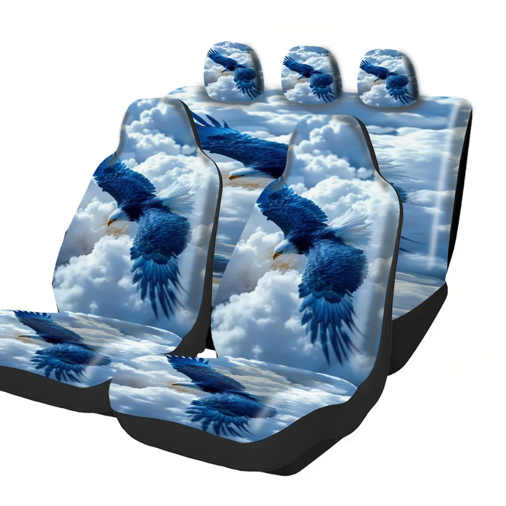 Trendy Printed Car Seat Covers Halloween Christmas New Year Easter Edition Eagle Flying Clouds Design Premium Universal Fit For