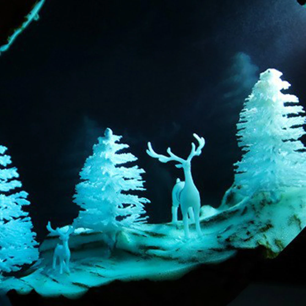 Imagem -03 - Floresta Nevado Branco Veado Resina Fluorescente Mesa Luz Arte Criativa Decoração Lâmpada Luz Noturna Tema Veado Carga Usb