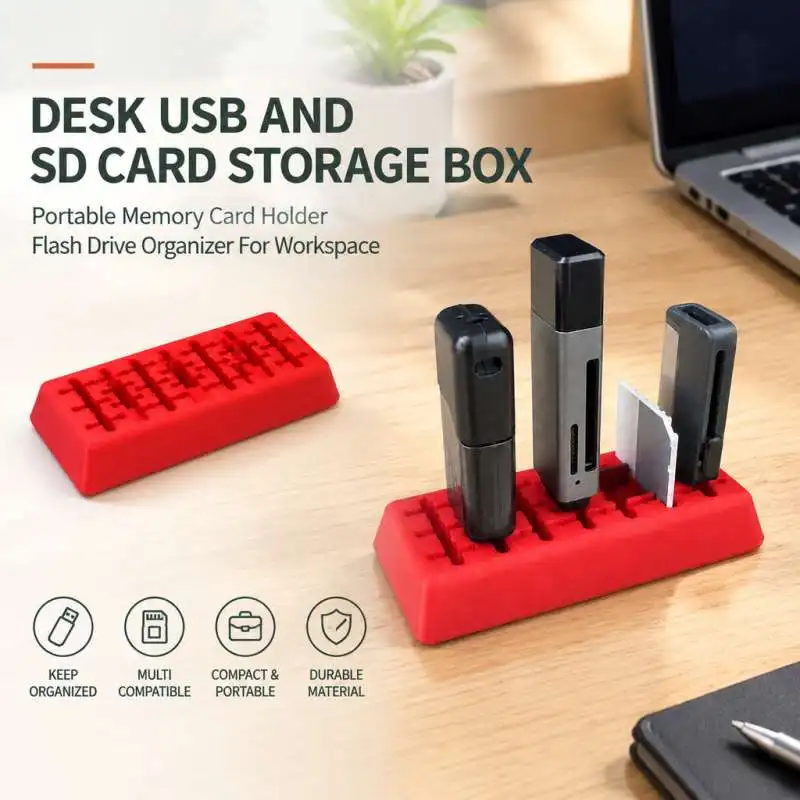Desk USB And SD Card Storage Box Portable Memory Card Holder Flash Drive Organizer For Workspace