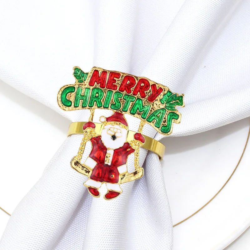 Santa Claus Napkin Clasp Ring Decoration, Hotel Tableware, Table Napkin Holder, 10Pcs