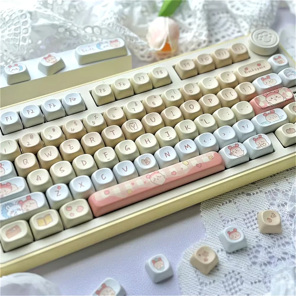 Cute Usage Cat Afternoon Tea Theme MOA Keycaps Hakimi 95 Keys for Mechanical Keyboards