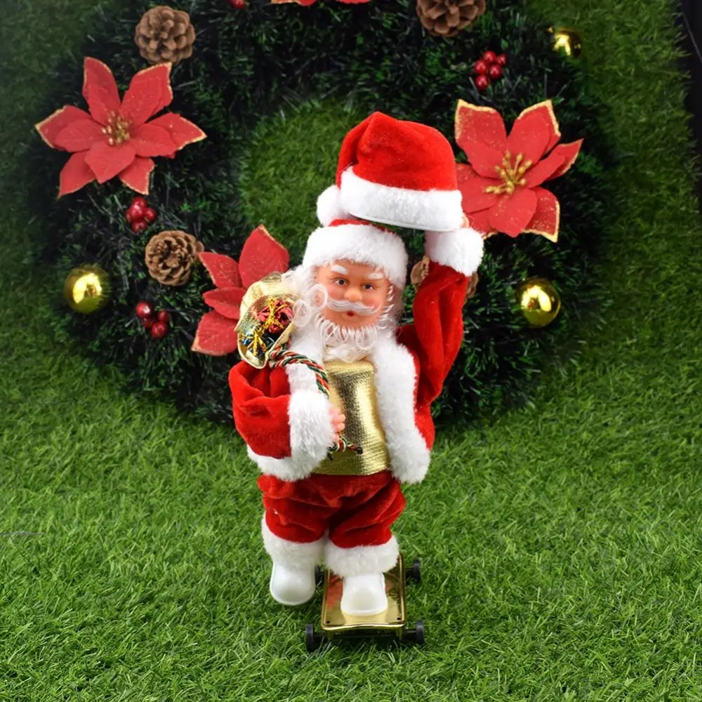Musical Electric Santa Toys Swing Hat Slides Skateboard Christmas Dolls Plush Battery Operated Dancing Santa Claus Toys Office