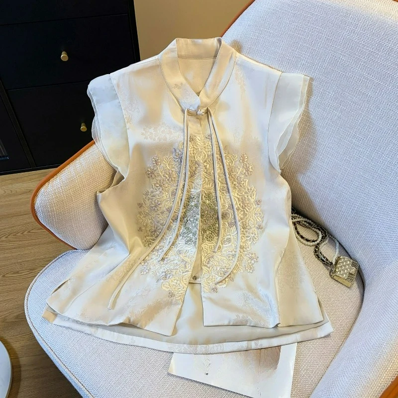 New Chinese Style Top, Vest, High-end Heavy Industry Embroidery Disc Buckle Vest, Jacket, Women's Spring and Autumn Exquisite