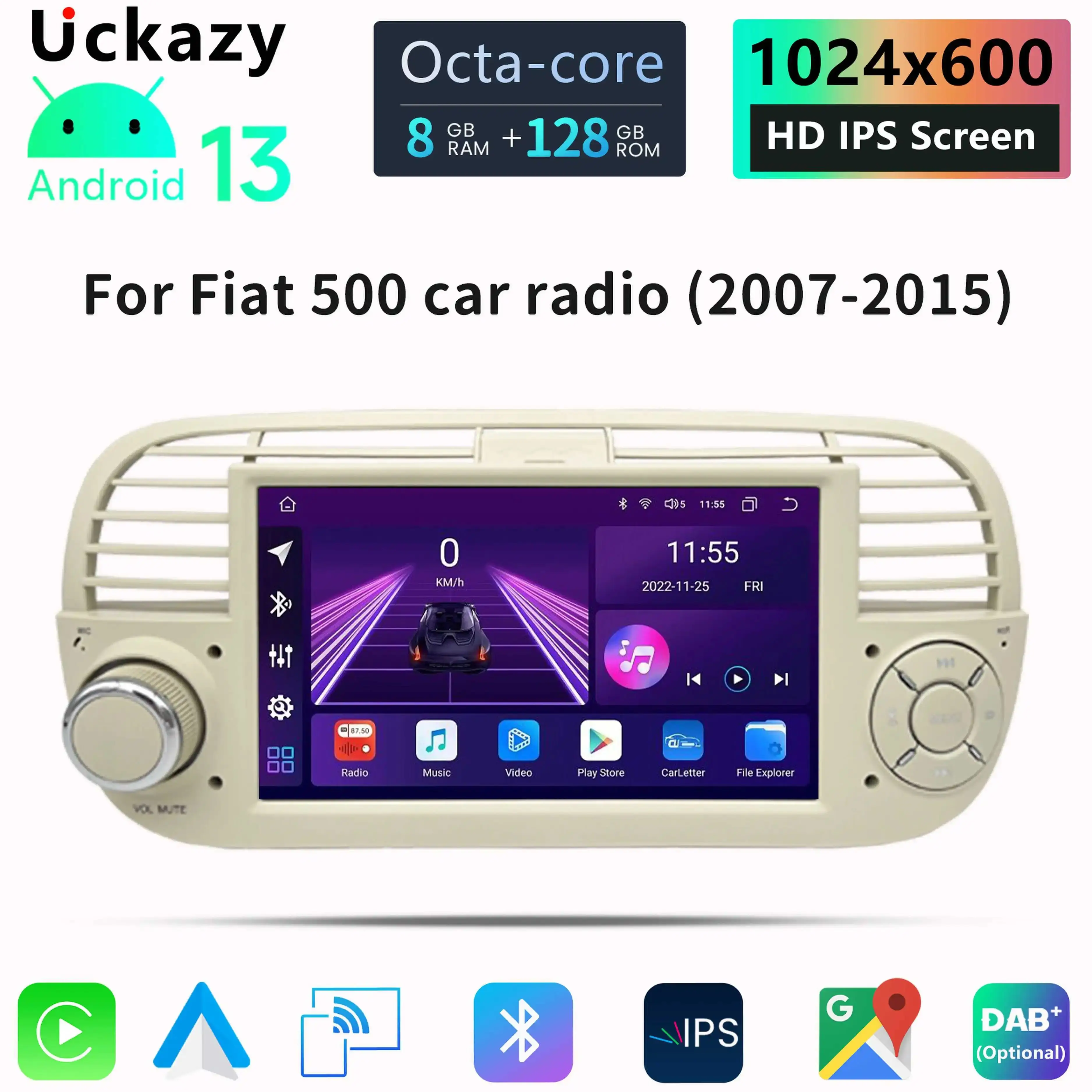 Автомагнитола на Android 13 для FIAT 500 500c 2006-2016 2008 2009 2010 2011 2012 Carplay, Авторадио с GPS-навигацией, мультимедийный плеер