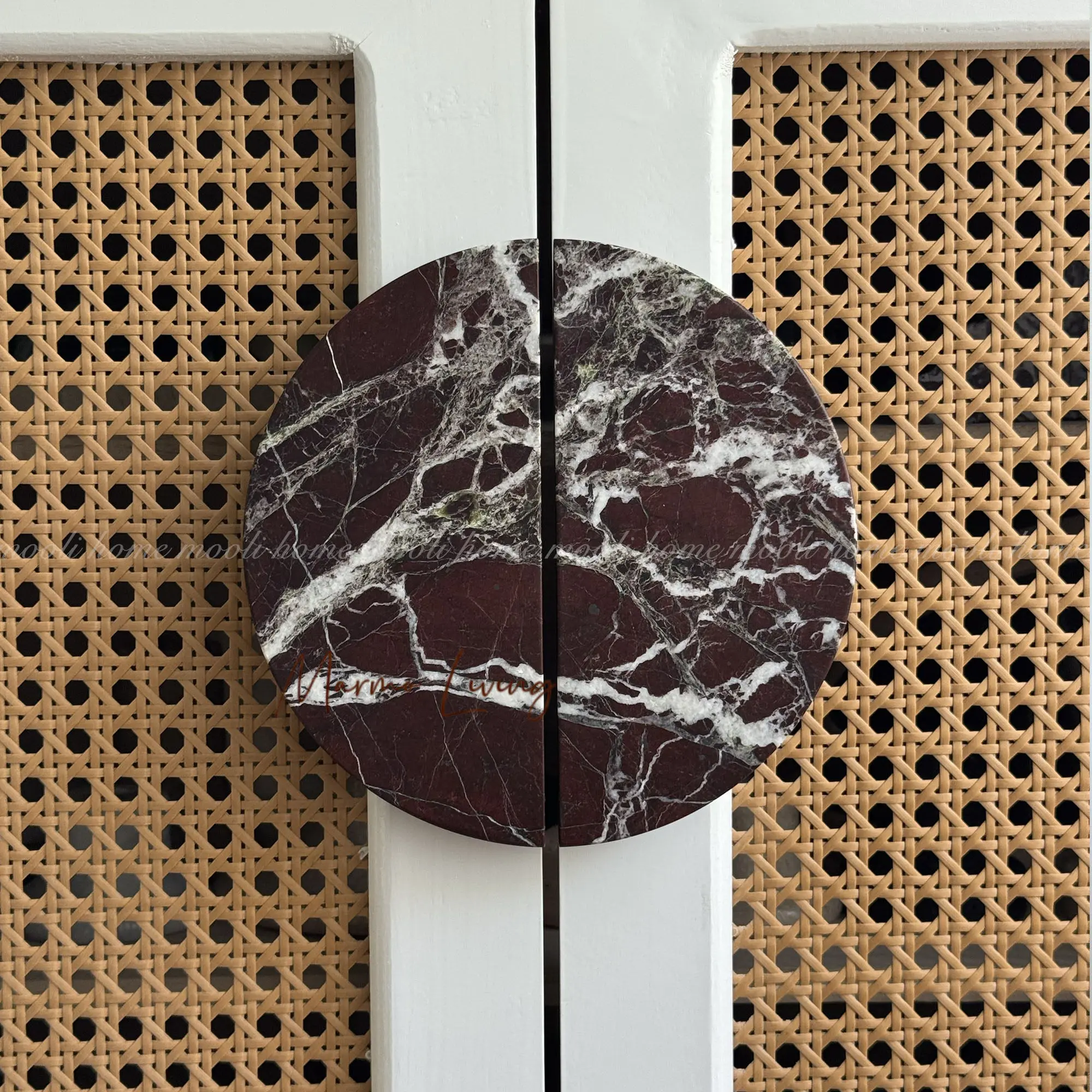 Luxury Rosso Stone Door Handle 100%real Marble Cabinet Arc Handles Designer Artistic Drawer Pulls for Custom Villa Furniture