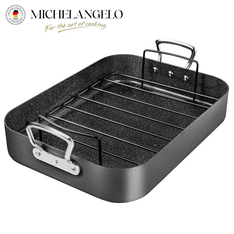

MICHELANGELO Roasting Pan with Rack Large Turkey Roaster Pan for Oven Nonstick Rectangular Baking Pans Roast Meat Pan 16x12''
