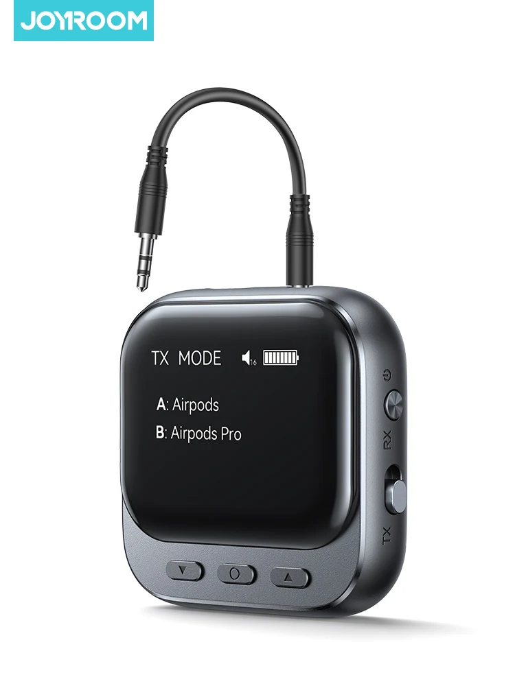 Receptor Transmisor Bluetooth 5.4 para Auto Joyroom 2 en 1, Adaptador Bluetooth AUX para Auto con Pantalla LED, Modo Dual TX/RX