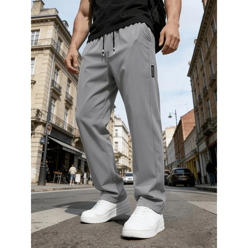 Summer Men's Ice Silk Pants Sports Pants Jogging Pants Straight Leg Pants Zippered Pockets Breathable Quick Drying Thin Pants