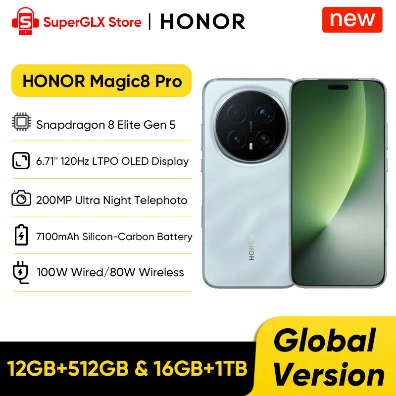Original New HONOR Magic8 Pro Global Version Snapdragon 8 Elite Gen 5 200MP Cameras 6.71'' OLED Display 7100mAh 100W SuperCharge