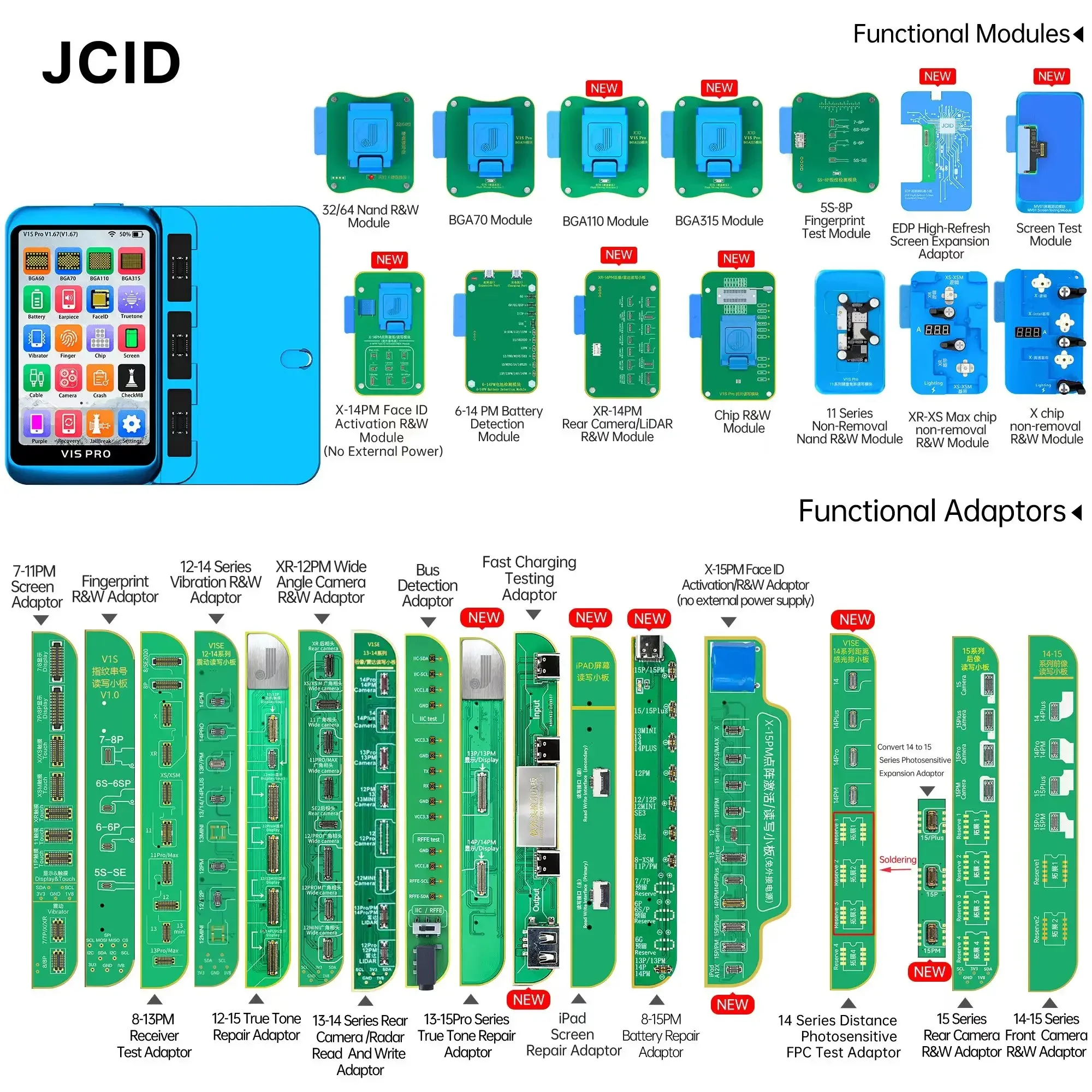 JCID V1S Pro Programmer Tester For iP For Mobile Phone Screen Battery Face ID BGA NAND True Tone Multifunction Recovery Repair