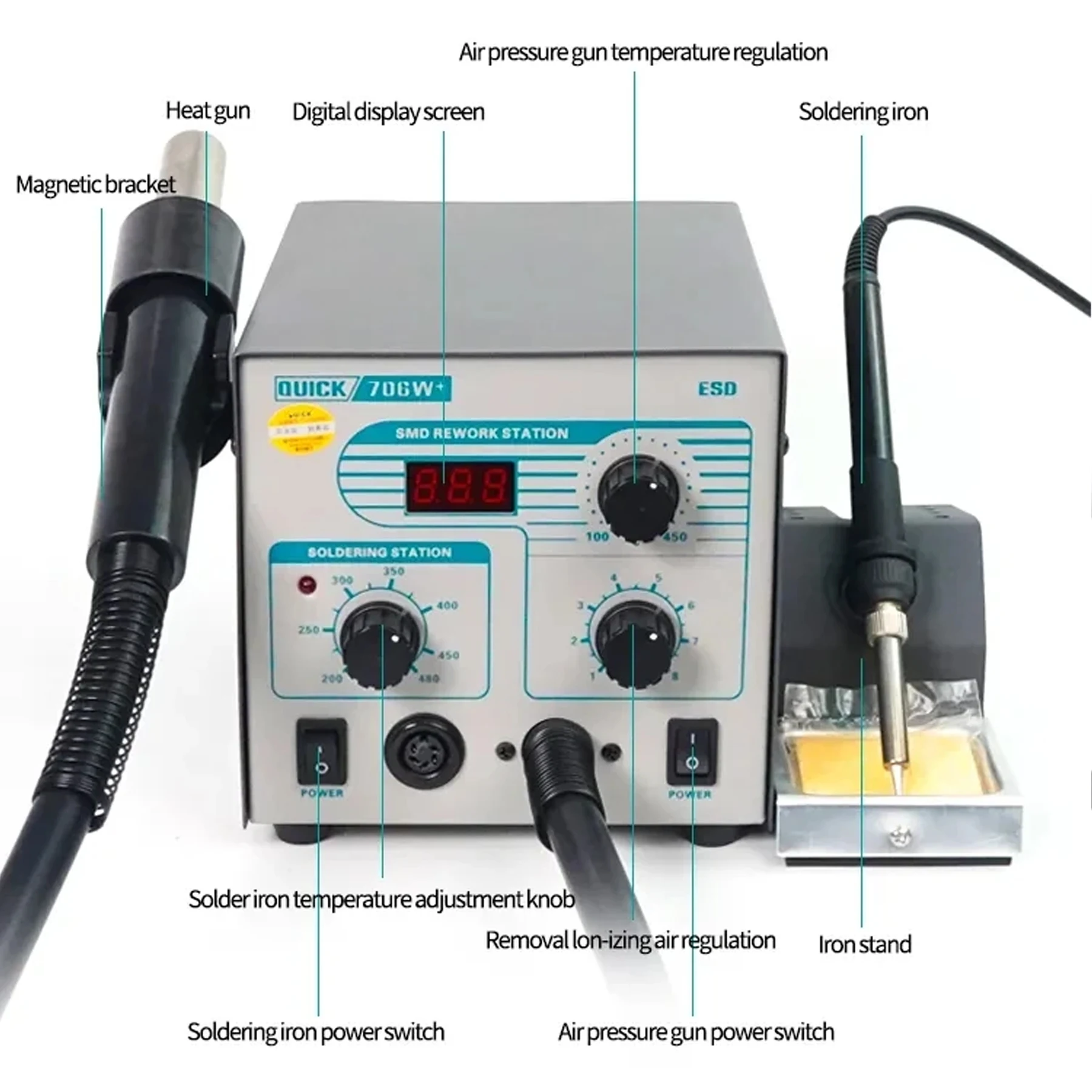 سريعة 706 واط أدوات محطة لحام آلة لحام الهواء الساخن سبيكة لحام محطة إعادة العمل الحرارة مجموعة أدوات خلية فاصل النسيج