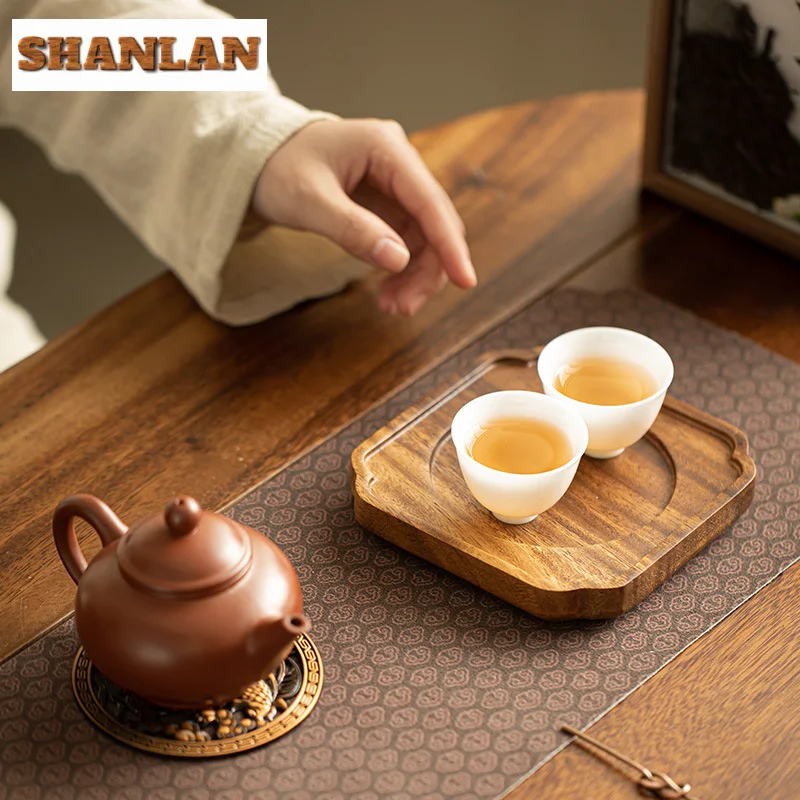 Handmade Walnut Wood Pot Bearing Holder Alloy Lotus Fish Tea Mat Base Dry Soaking Table Tea Board Kungfu Teaset Accessories