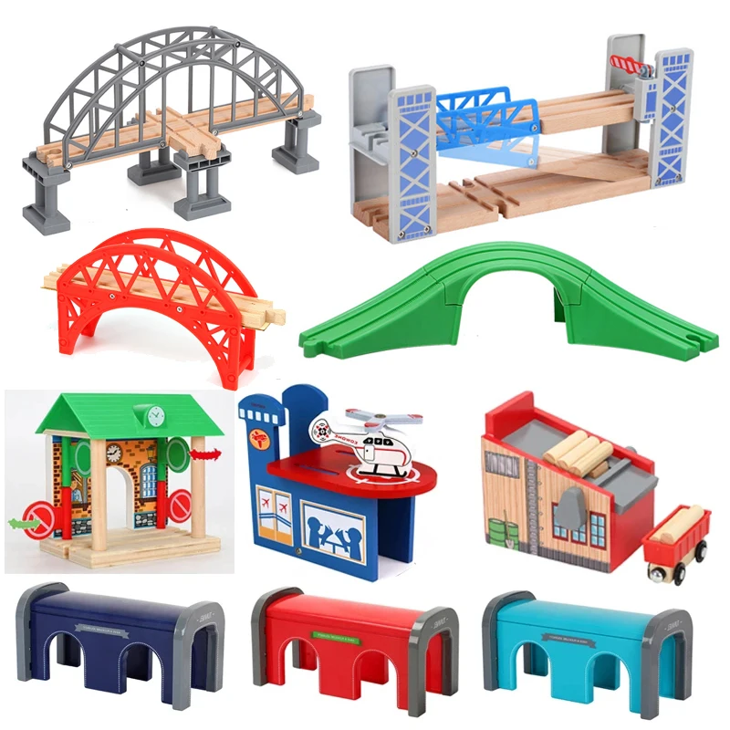 

All kinds of Wooden Track Accessories Beech Wood Railway Train Track Bridge Tunnel fit for Brand Wooden Tracks Educational Toys