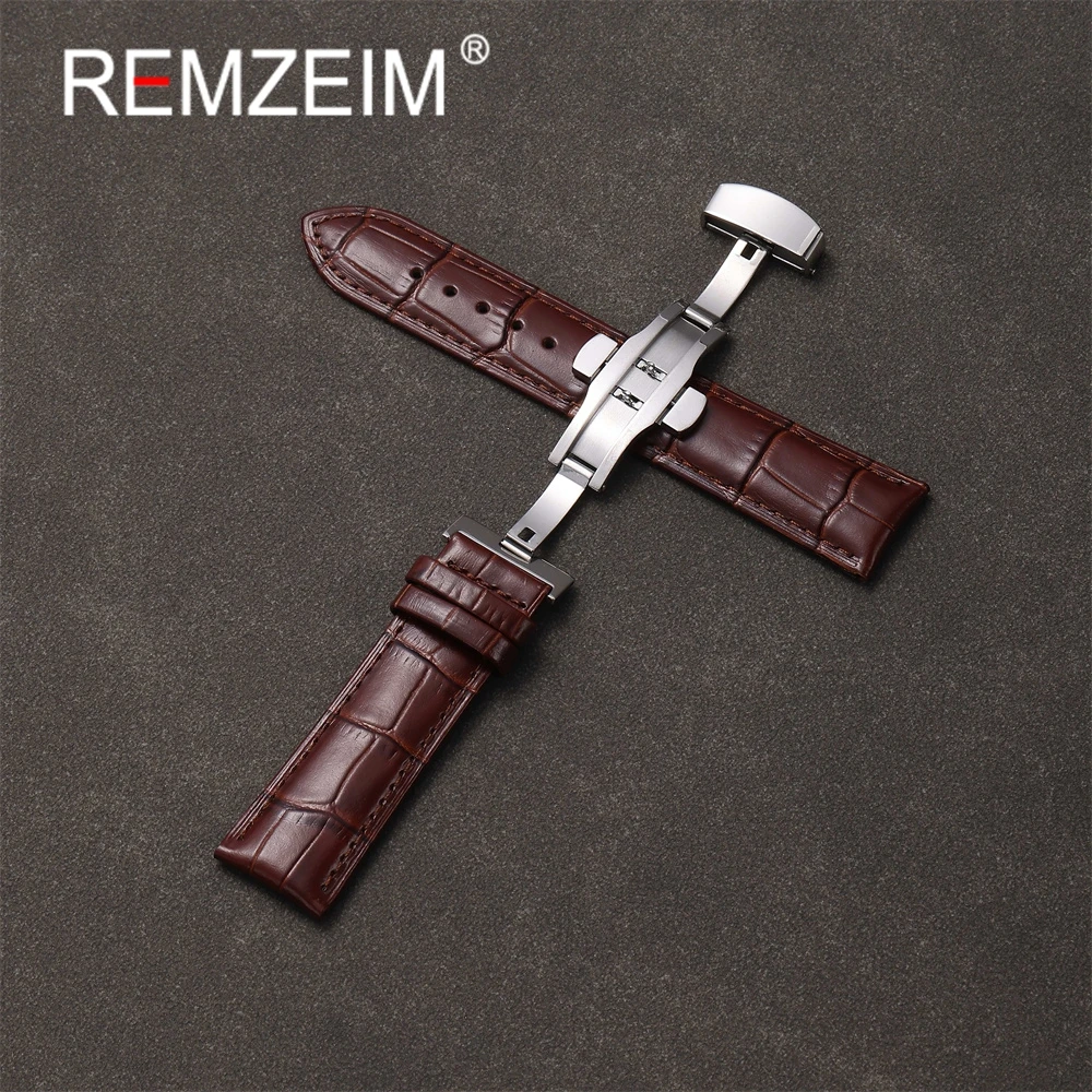 Embossed Leather Strap with Butterfly Clasp Replacement Men Watch Band 18mm 20mm 22mm 24mm Bracelet Watch Accessories image 5