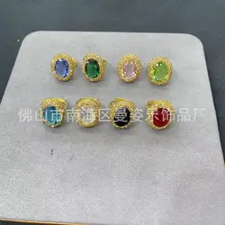 Factory direct sales, new jewelry cut-face colored glass clay inlaid live ring, popular jewelry