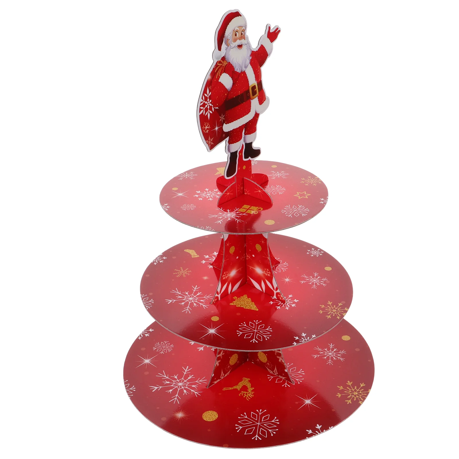 Snowflake Cupcake Stand Display Christmas Cookie Tray Dessert Stands 3 Tier Tower Red Paper