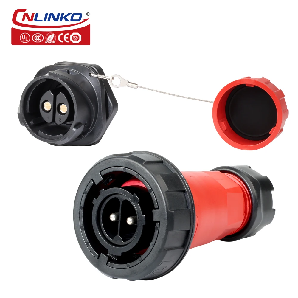 Cnlinko YM-28 IP68 Plastic 50A 500V AC Power Connector 2 Pin Circular Waterproof Connector