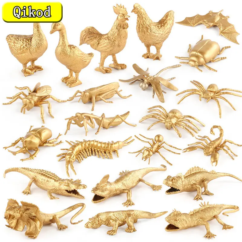 Gold Edition Simulated Poultry Insect Reptile Model Chicken Duck Goose Lizard Crocodile Bat Scorpion Gardens Decorating Gift Toy