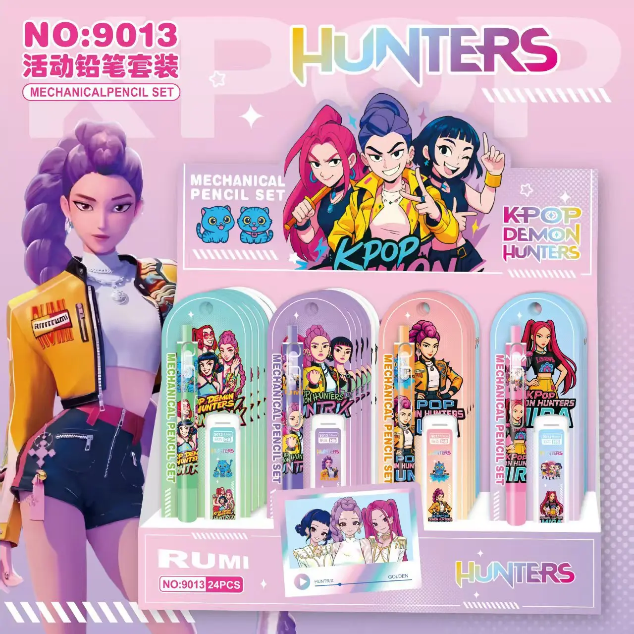 

KPOP Hunter Girl Group Automatic Pencil Set Korean Comic Pen with Cartridge No-Sharpening Push-Pull Pencil Activity Pencil