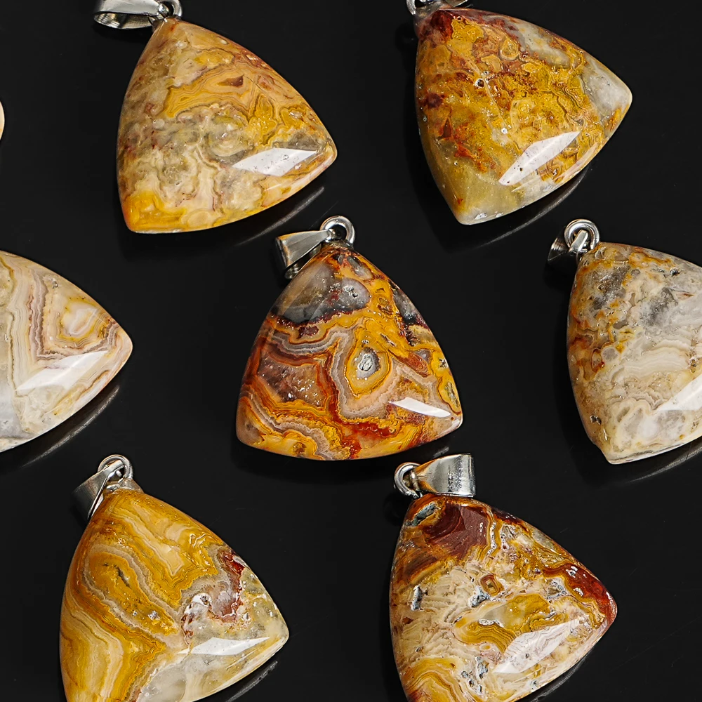 CRAZY LACE AGATE TRIANGLE PENDANT 24X24X12MM ORANGE POLISHED GEMSTONE FOR NECKLACE BRACELET JEWELRY MAKING HANDMADE BOHO GIFTS