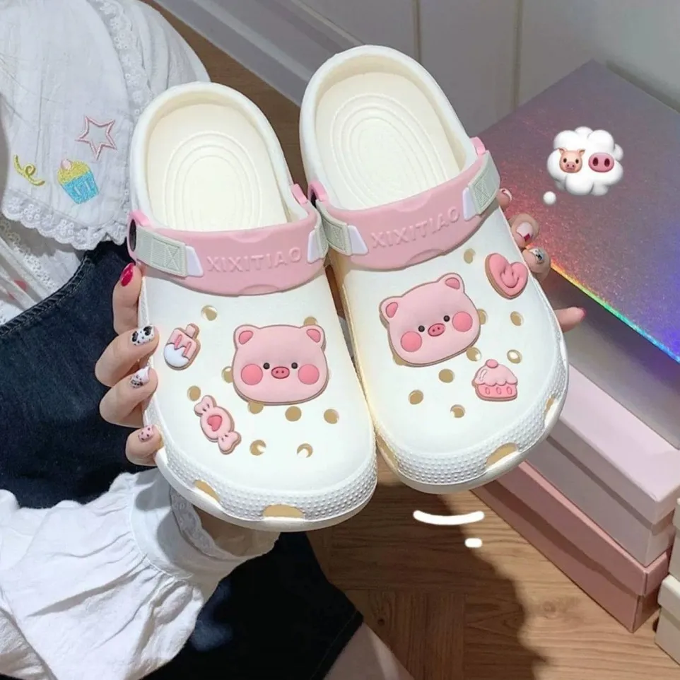 Girls' Heart Bag Head Hole Shoes Summer Outdoor Cute Piggy EVA Soft Sole Beach Shoes Women's Slippers Women Shoes Slides Women