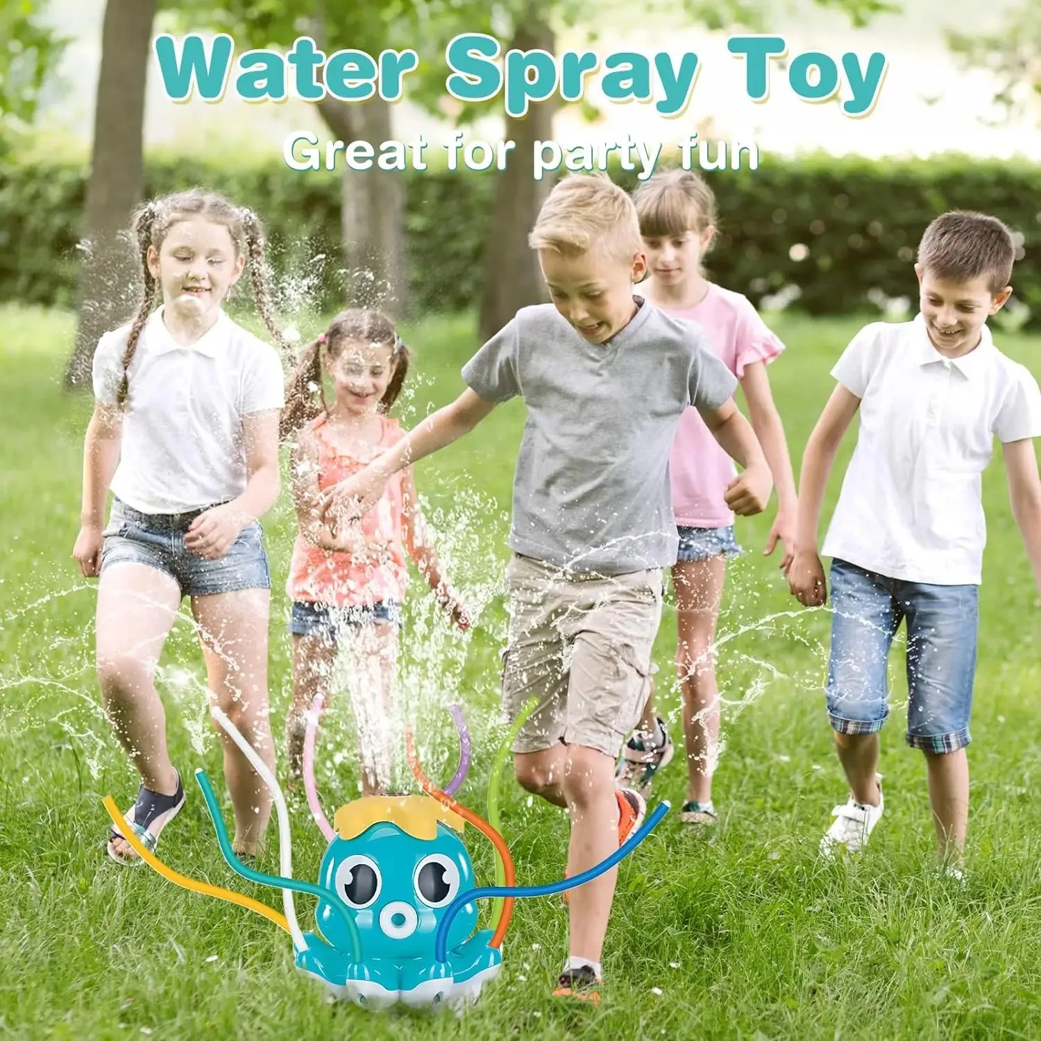 Rociador de agua de pulpo para niños, juguetes de juego exterior de verano, juegos de patio trasero con 8 tubos de gafas, juguetes al aire libre para niños