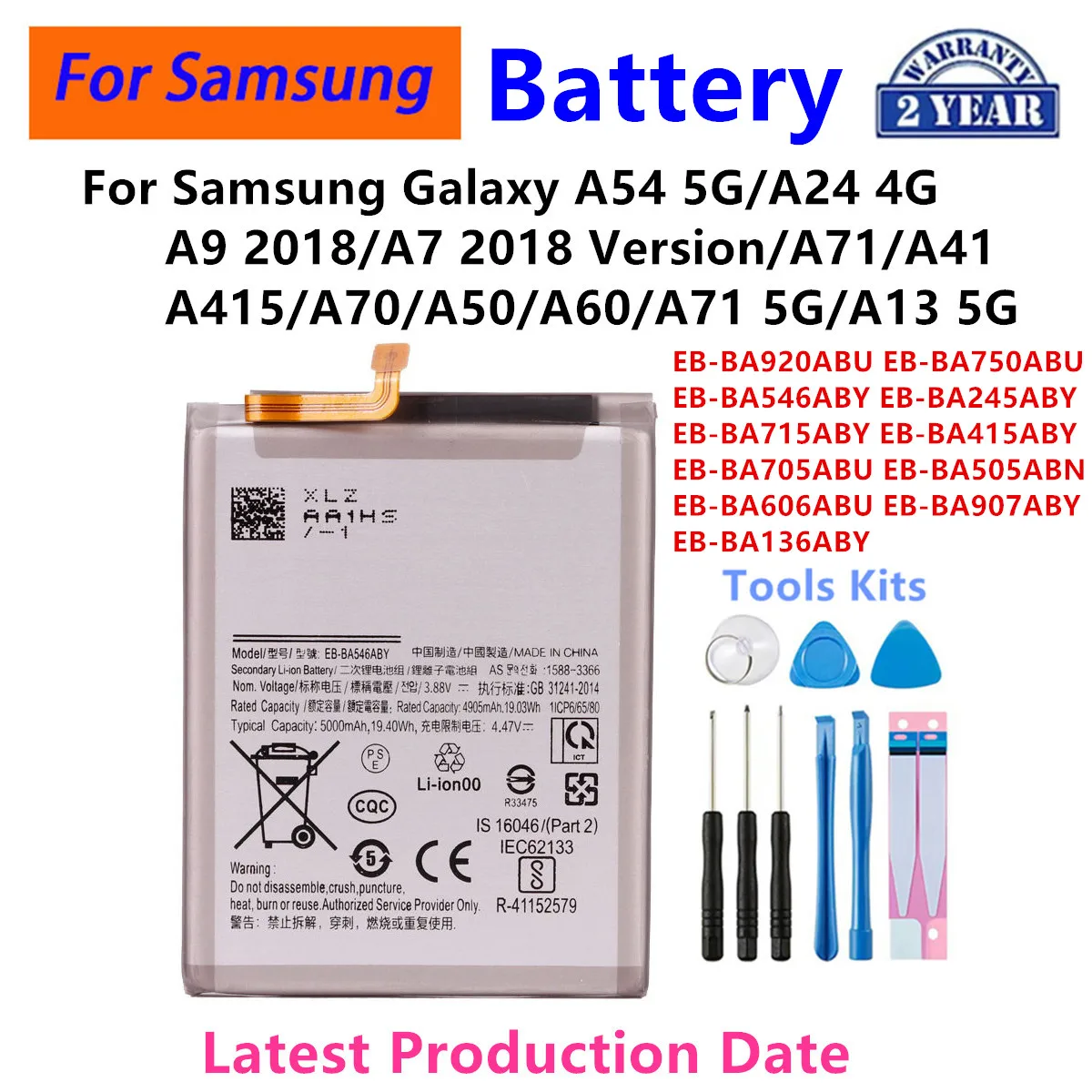 Batería EB-BA715ABY EB-BA907ABY EB-BA750ABU para Samsung Galaxy A54 5G A24 4G A9 A7 Versión A71 A41 A705 A50 A60 S10 Lite A13 5G
