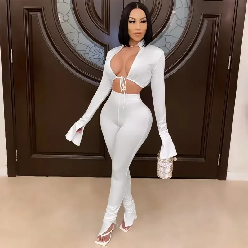 Summer Sexy Black Womens Jumpsuit 2023 White Black Bandage Long Sleeve Bodycon Jumpsuits Clubwear One Piece Outfits Women