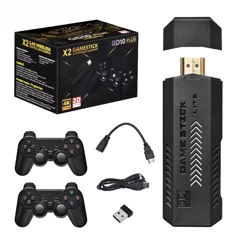 X2 Plus L GD10 Plus 4K Retro Game Stick, 64GB, 40000 Built-in Games, HD Video Game Console with Black Packaging Box