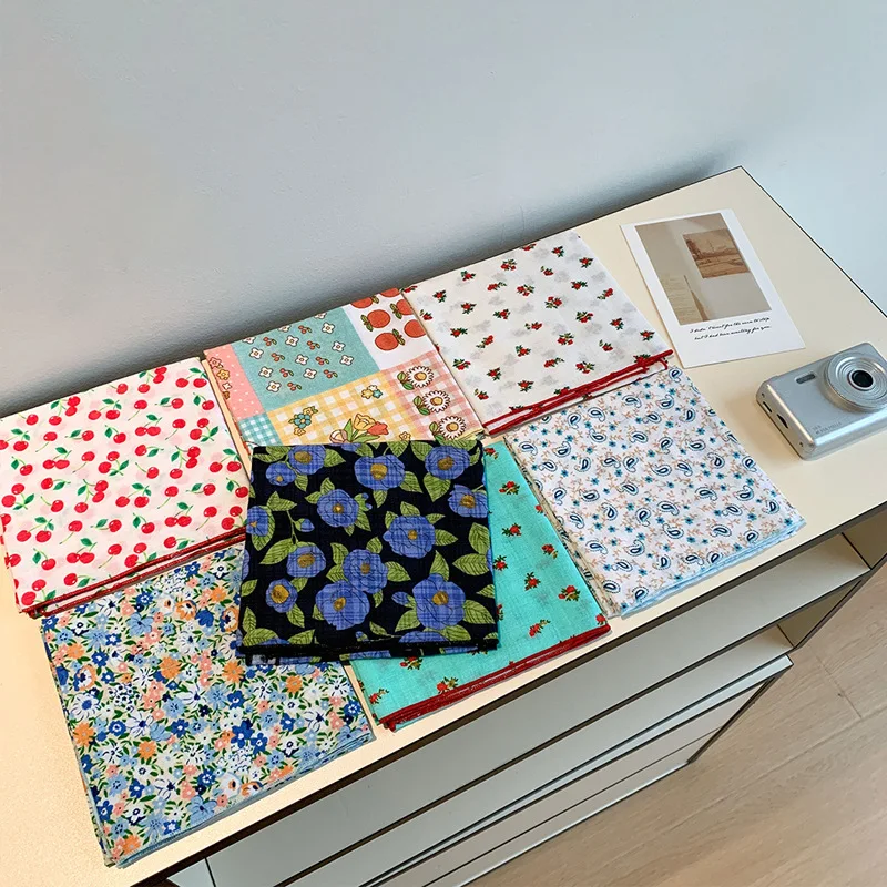 

Fashion Props 55cm Decoration Headscarf Headband Pocket Floral Fresh Printed Small Square Scarf Versatile Bag Silk Scarf Travel