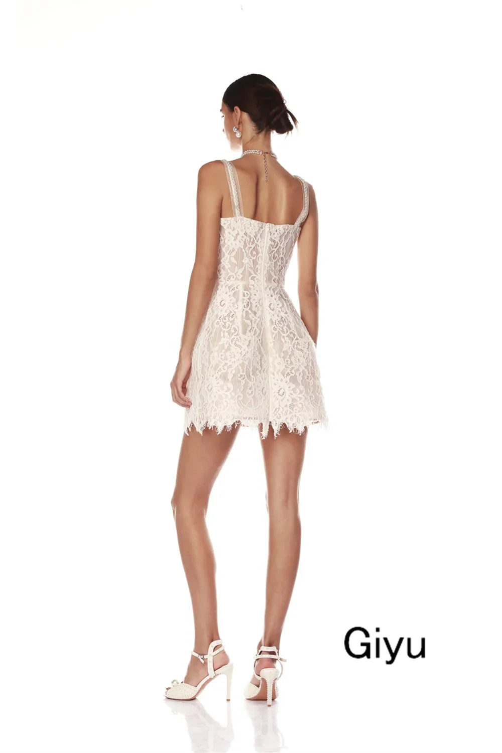 Giyu Full Lace Mini Trouwjurk Sweetheart Kraag Spaghetti Band Korte Lengte Boven De Knie Verjaardagsfeestje Jurk Aangepast