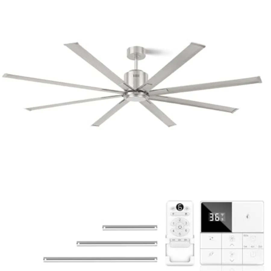 

96 Inch Industrial Ceiling Fans for Porch Garage Shop Gym, Silver Aluminum Blades, DC Motor with 6-Speed Remote Control and Rev