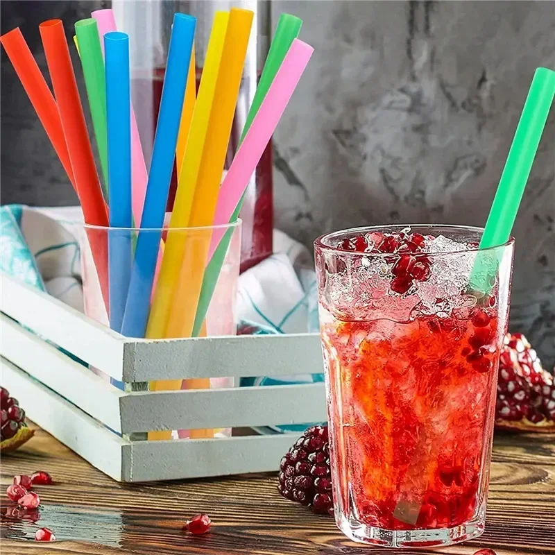 100Pcs Disposable Plastic Straws Colorful Party Event Drinking Straws Flexible Large Straight Tube Straw Bar Accessories 6*190mm