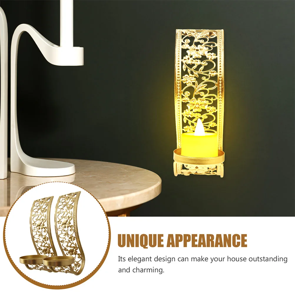 

2 Pcs Hollow Wall Decoration Candlestick Decorative Candleholder Small Holders Sconce Sticks Metal Room