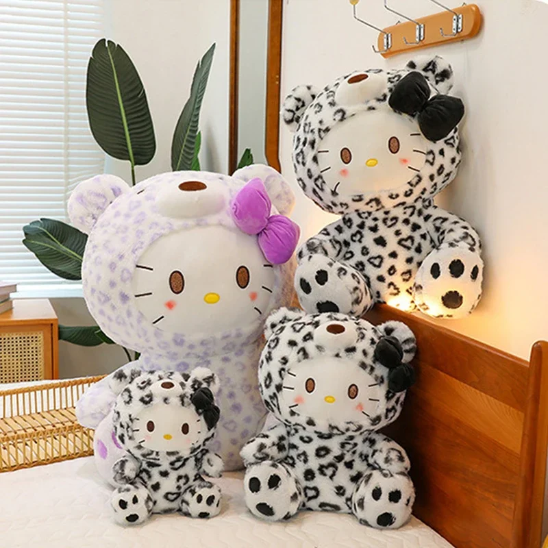 Olá kitty bonecas de pelúcia brinquedos kawaii leopardo impressão gato bonecas de pelúcia macio animais de pelúcia boneca plushie travesseiro presente de natal decoração