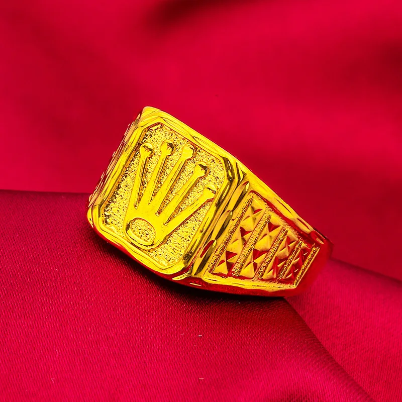 Bold Men's Crown Ring (24K AU999) - Hollow Crown Top with Bead, Shiny Ring Edge, Wedding Ceremony, Glorious Guardianship