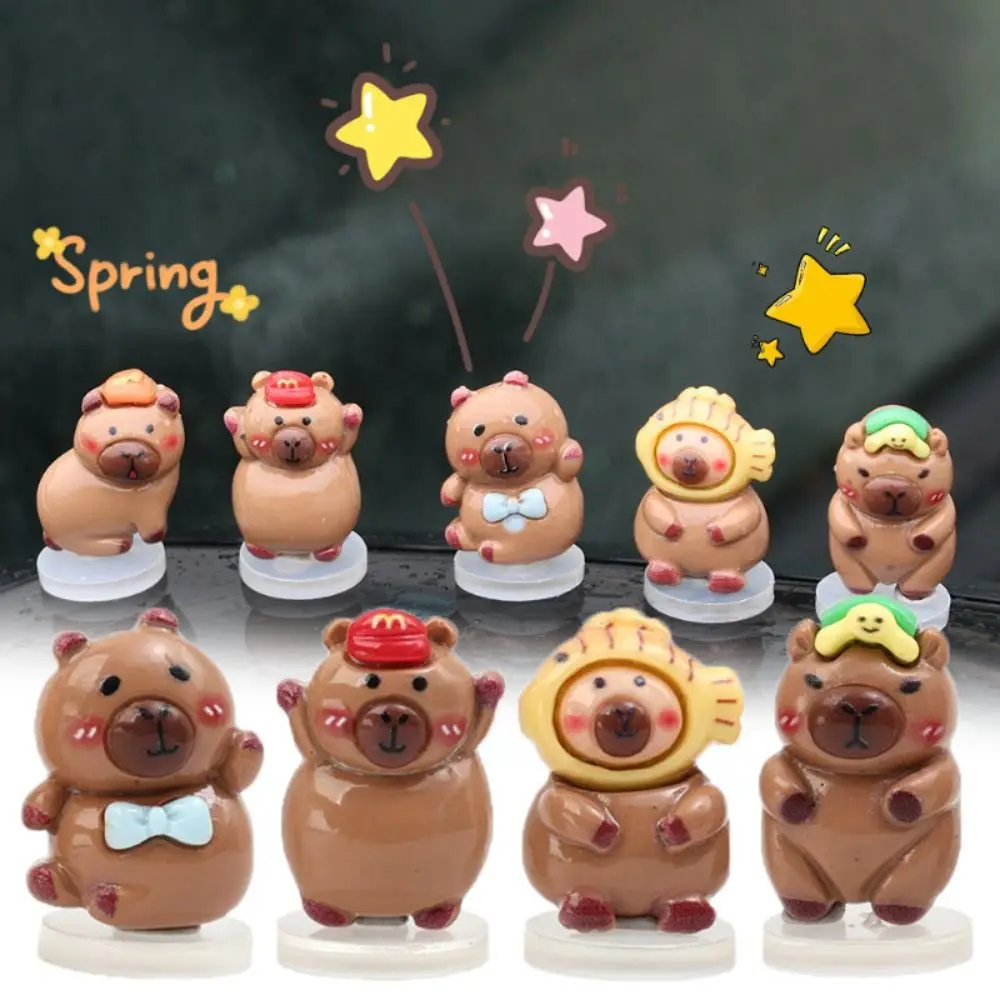 5Pcs New Resin Capybara Car Ornaments Funny Toy Cute Cartoon Automotive Interior Miniature Self-adhesive Capybara Figurine Model