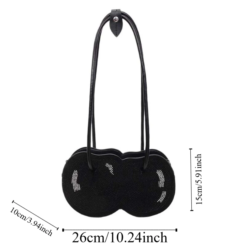 الحلو الكرز شكل حقيبة تحت الإبط مكافحة سبلاش المياه الإبداعية الفاكهة الحمراء حقيبة يد البوليستر سعة كبيرة بولي حجر الراين حقيبة عطلة #6