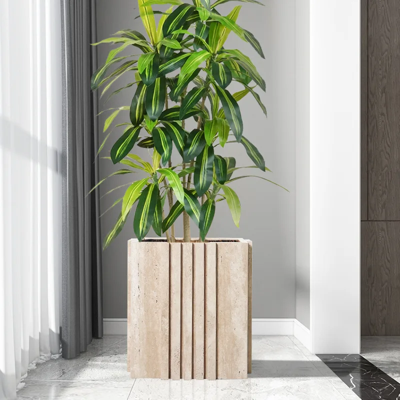 Simple light luxury marble flower pot, Nordic balcony decorative potted plant ornament