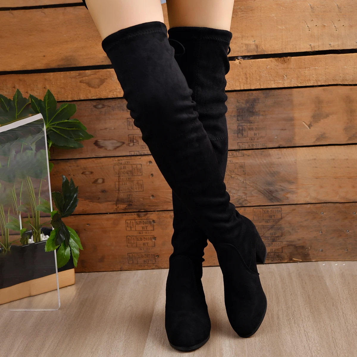 2024 New Spring Autumn Fashion High Quality Women's Boots Solid Color Round Toe Suede Medium Heel Lace Up Women's Boots