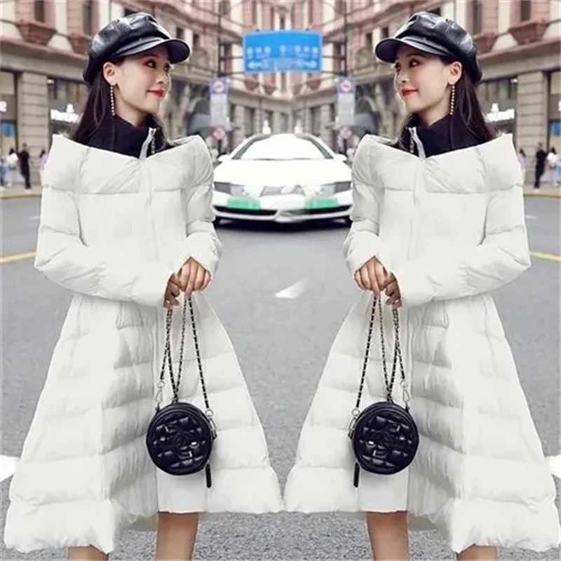 2025 Medium Length Slim Fit Down Cotton Coat Slim Black White Waisted Light Luxury Warm Coat M1263