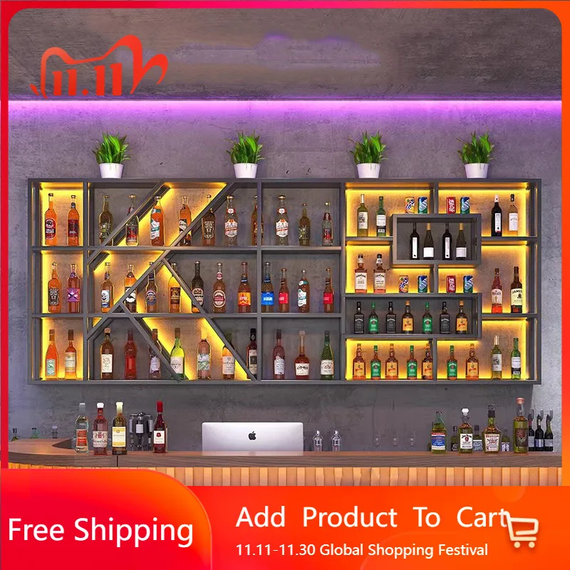 

Commercial Standing Bar Cabinet Wine Rack Coffee Shelf Restaurant Bar Cabinet Wine Rack Metal Szafka Drinking Bar Furniture
