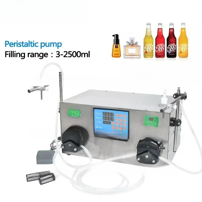 

2 Heads Perfume Water Juice Essential Oil Alcohol Hydrogen Peroxide Peristaltic Pump Liquid Filling Machine 3-2500ml