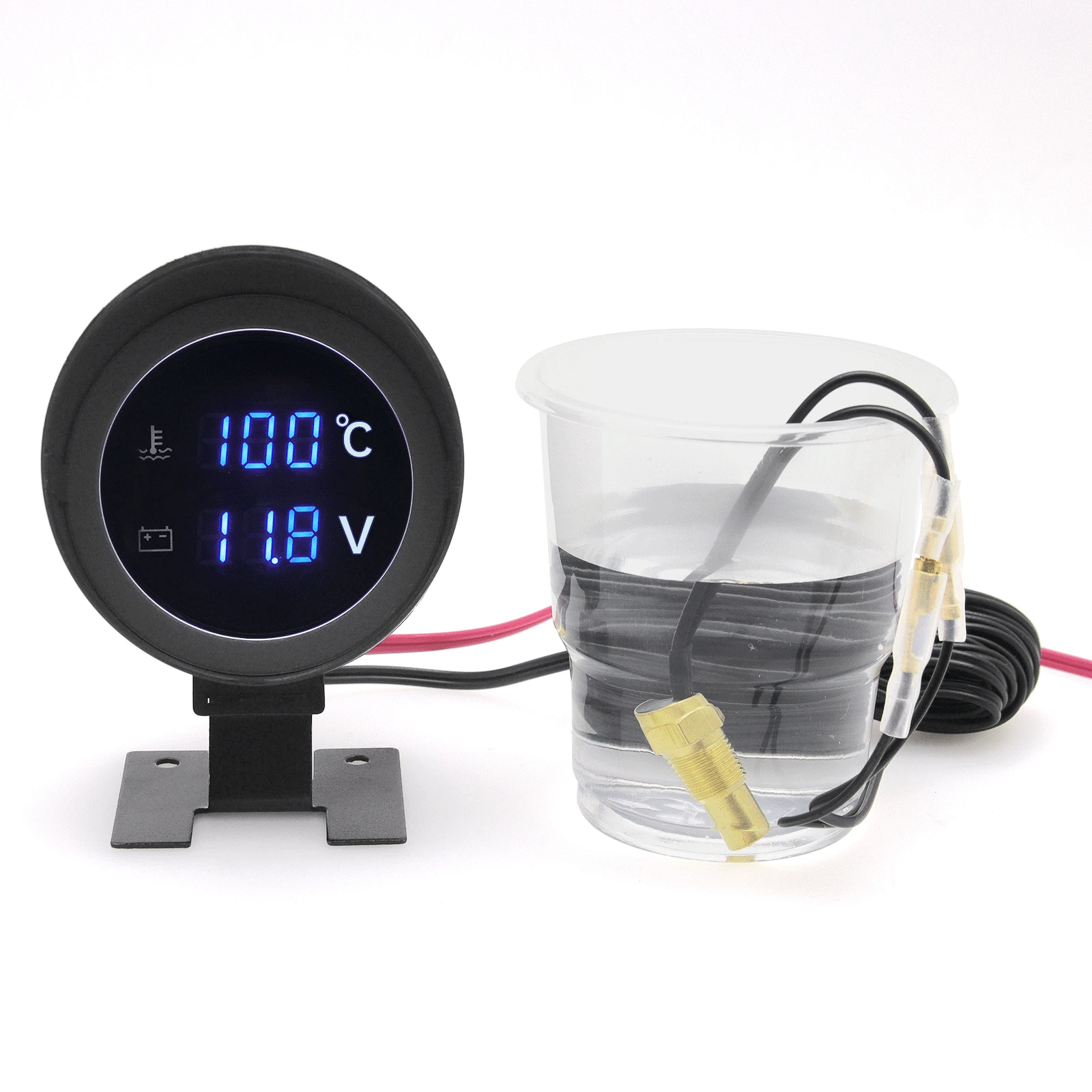 LED Digitale Wassertemperaturanzeige 2-in-1 Rundes Voltmeter mit Temperatursensor 1/8NPT Kühleranschlussadapter 26MM~40MM 12V24V – Detail 14