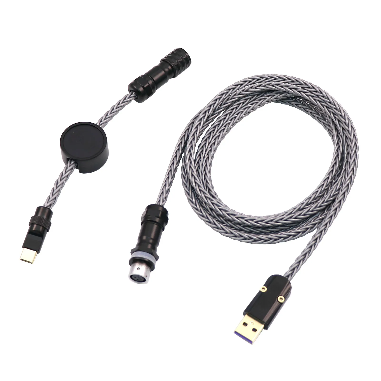 Black Gold Metal USB Type-C Single Crystal Copper Silver Plated Data Charging Cable for Mechanical Keyboard Aviation Plug Cable