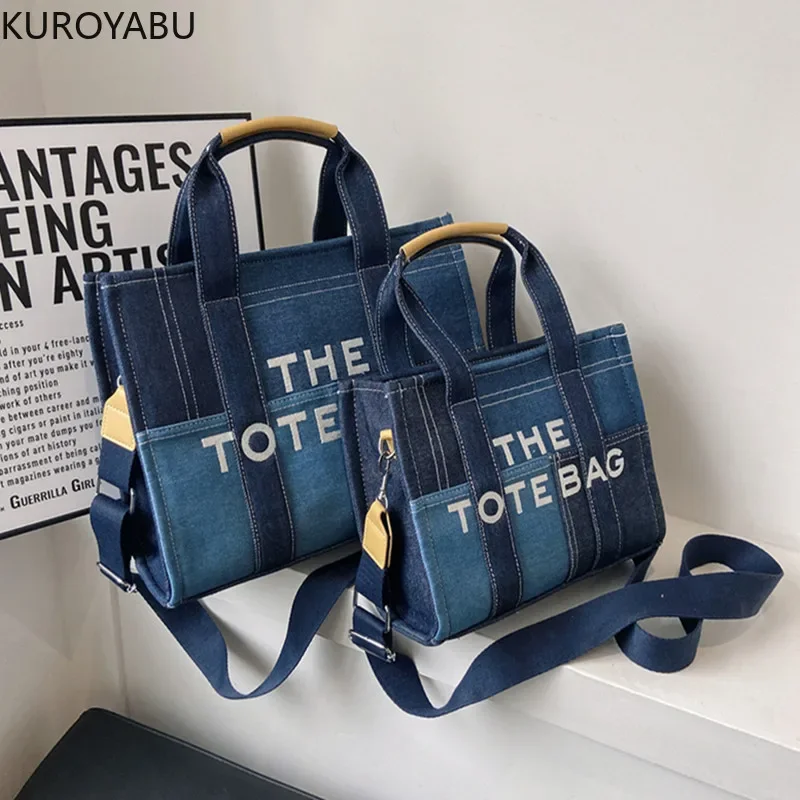 Y2k Denim Tote Bag Fashion Patchwork Designer Letters Women Handbags Luxury Shoulder Crossbody Bags Casual Large Capacity Purses